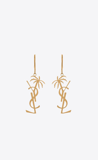 18K YSL Monogram Palmier Statement Earrings