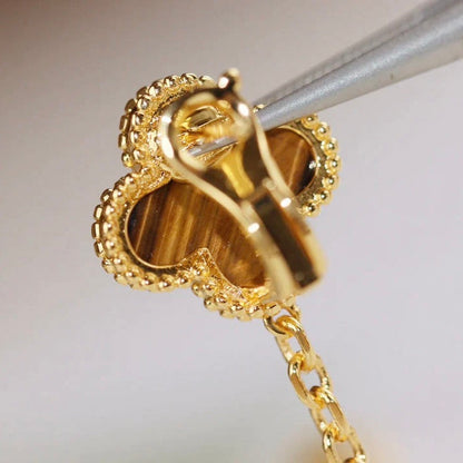 VCA CLOVER 2 MOTIF TIGER EYE CARNELIAN EARRINGS