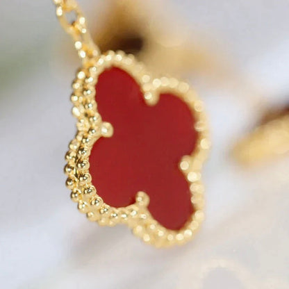 VCA CLOVER 2 MOTIF TIGER EYE CARNELIAN EARRINGS