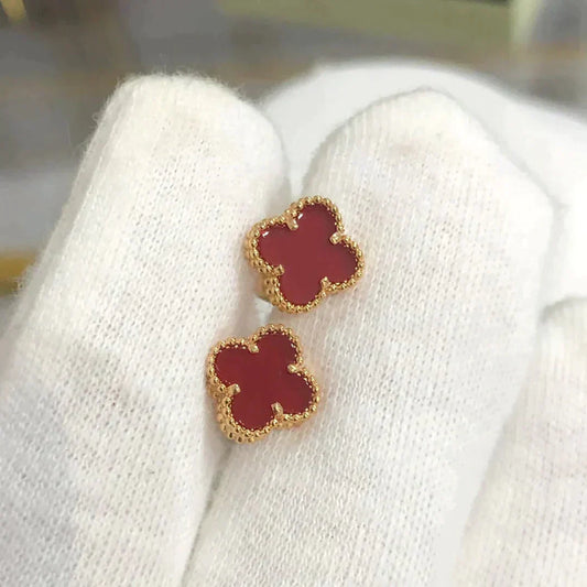 VCA CLOVER MINI 9.5MM CARNELIAN EARRINGS