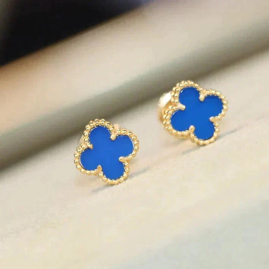 VCA CLOVER MINI 9.5MM BLUE AGATE EARRINGS