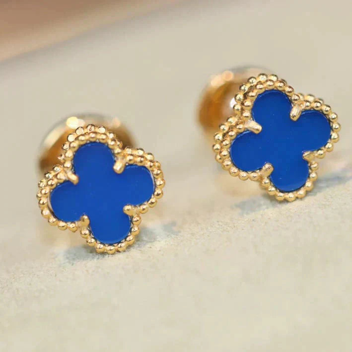 VCA CLOVER MINI 9.5MM BLUE AGATE EARRINGS