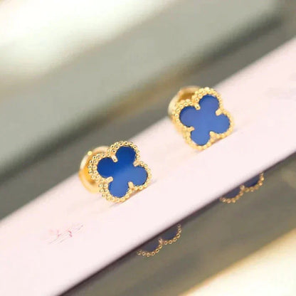 VCA CLOVER MINI 9.5MM BLUE AGATE EARRINGS