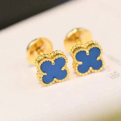 VCA CLOVER MINI 9.5MM BLUE AGATE EARRINGS