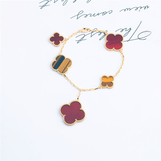 VCA CLOVER BRACELET 5 MOTIFS CARNELIAN TIGER EYE