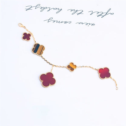 VCA CLOVER BRACELET 5 MOTIFS CARNELIAN TIGER EYE