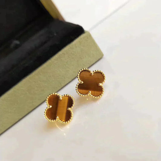 VCA CLOVER MEDIUM 1 MOTIFS TIGER EYE EARRINGS