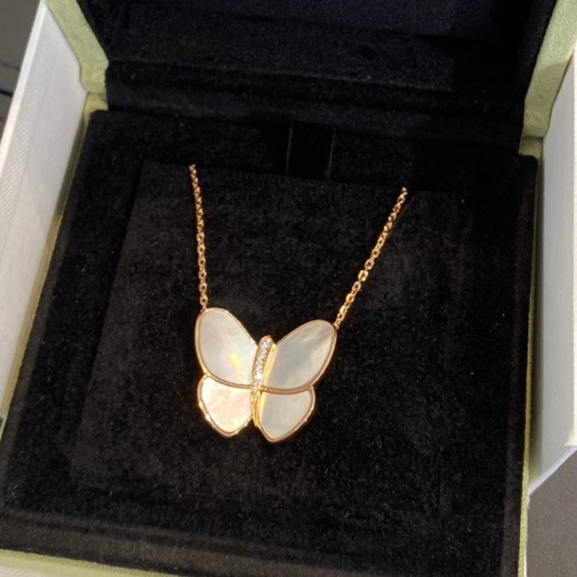 VCA BUTTERFLY GOLD MOP DIAMOND NECKLACE