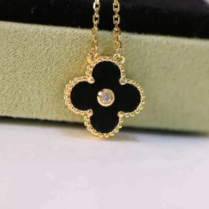 VCA CLOVER 15MM DIAMOND ONYX NECKLACE