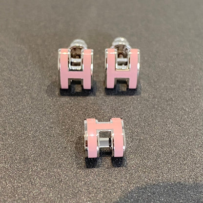 HERMES MINI POP H SILVER EARRINGS PINK