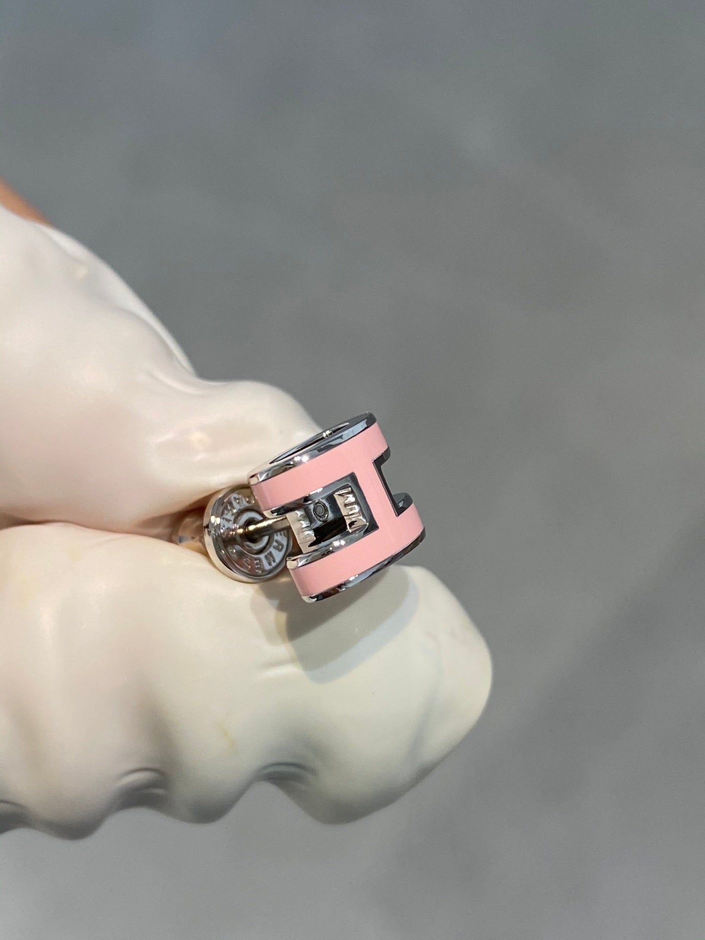 HERMES MINI POP H SILVER EARRINGS PINK