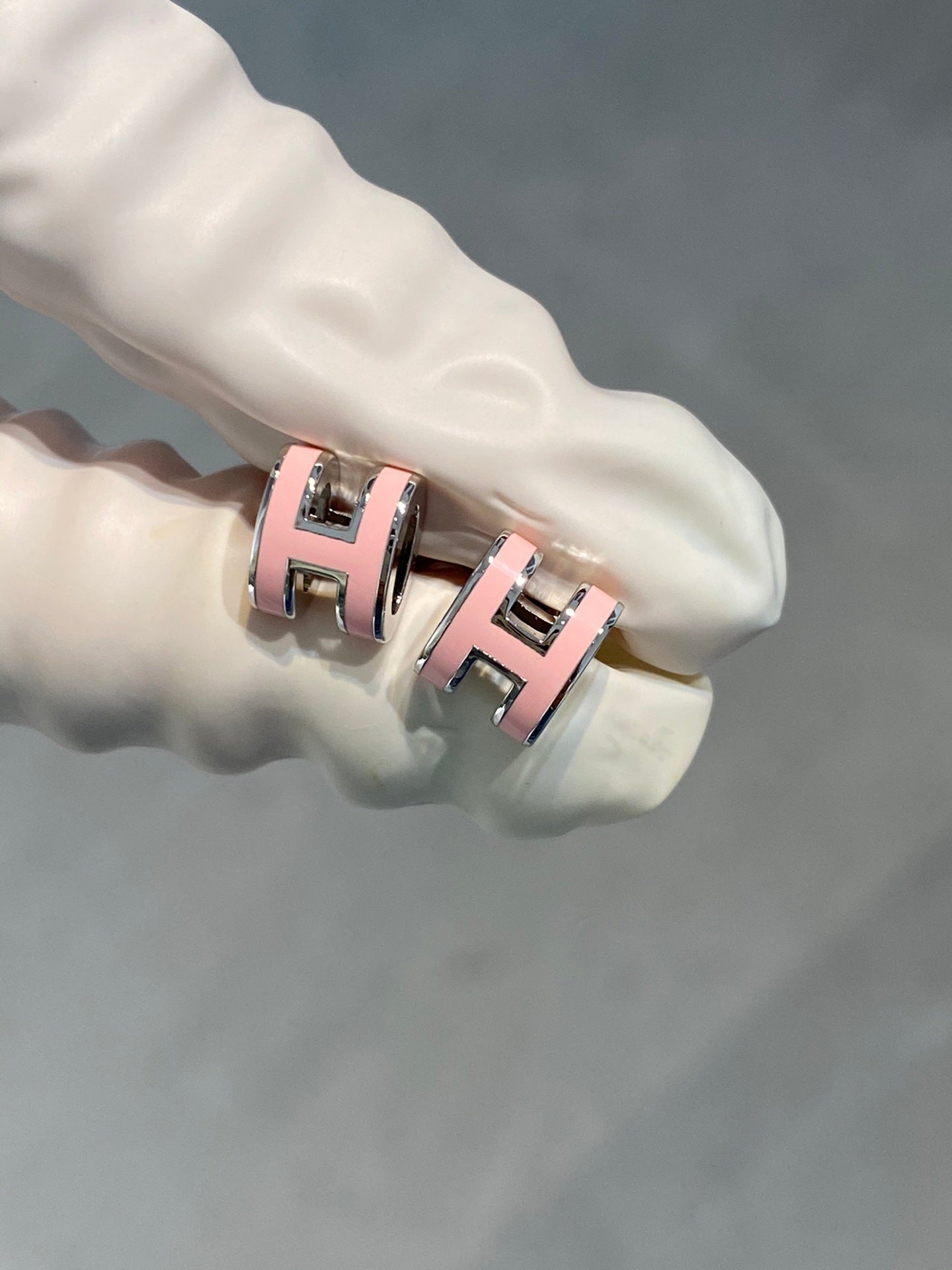 HERMES MINI POP H SILVER EARRINGS PINK