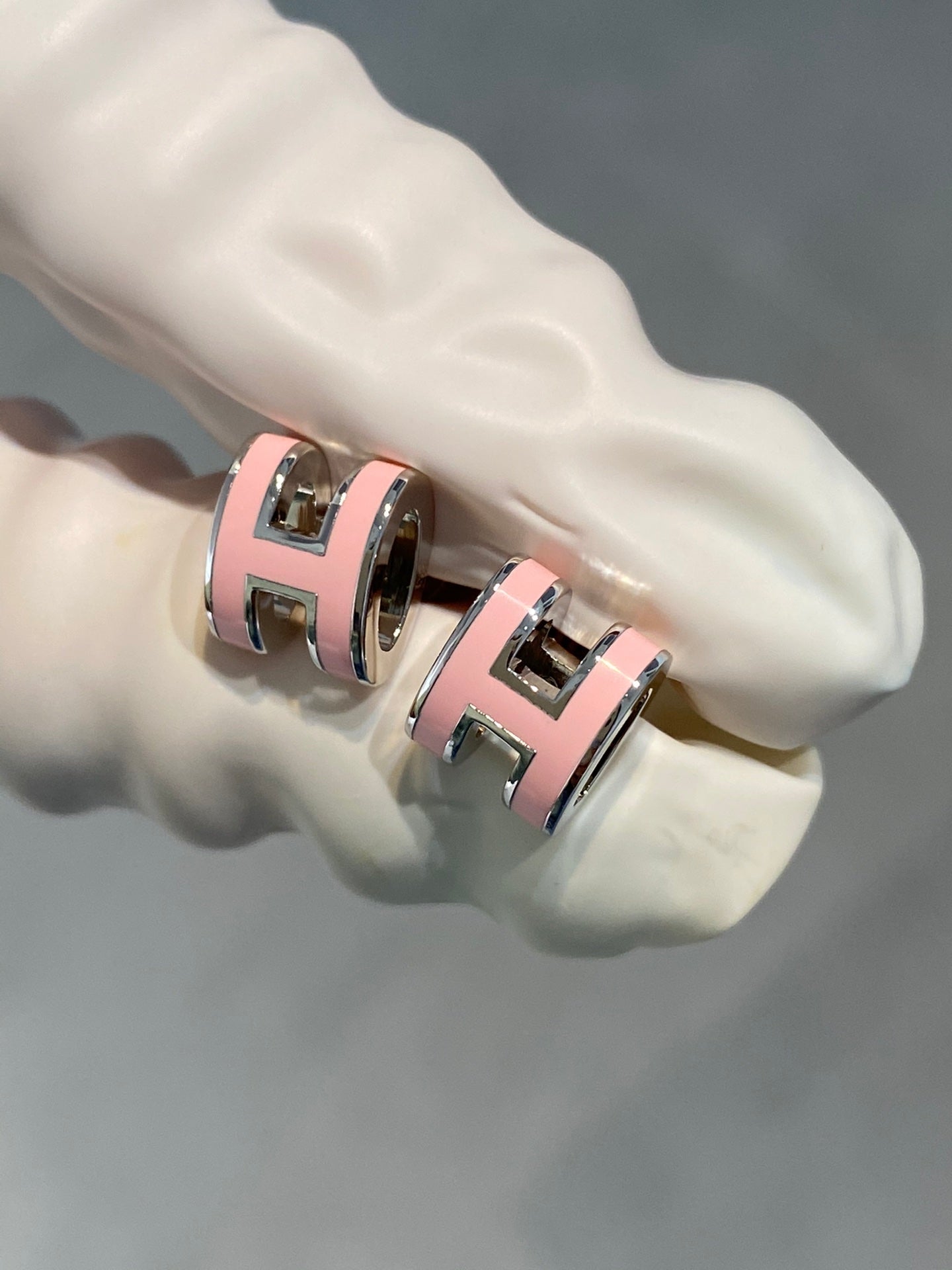 HERMES MINI POP H SILVER EARRINGS PINK