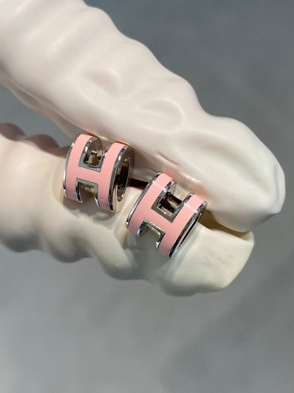 HERMES MINI POP H SILVER EARRINGS PINK