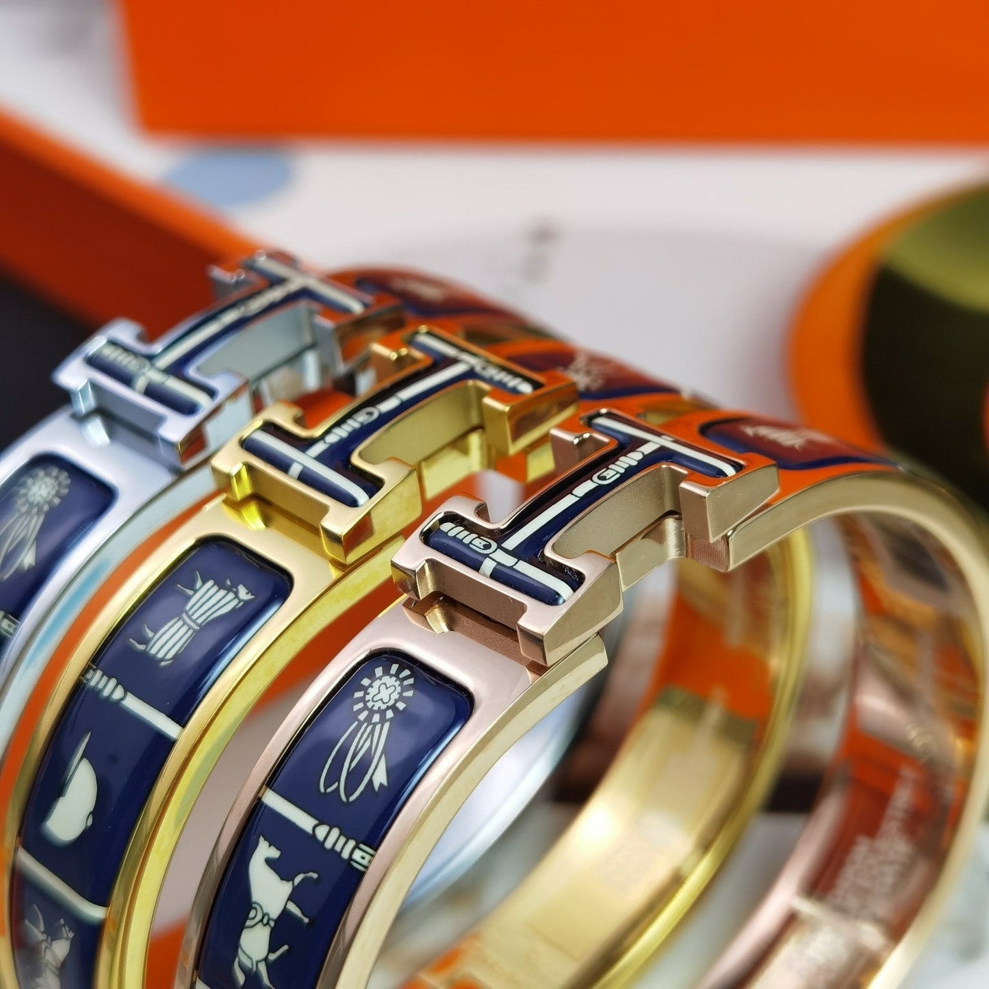 HERMES H COUVERTURES DARK BLUE BRACELET