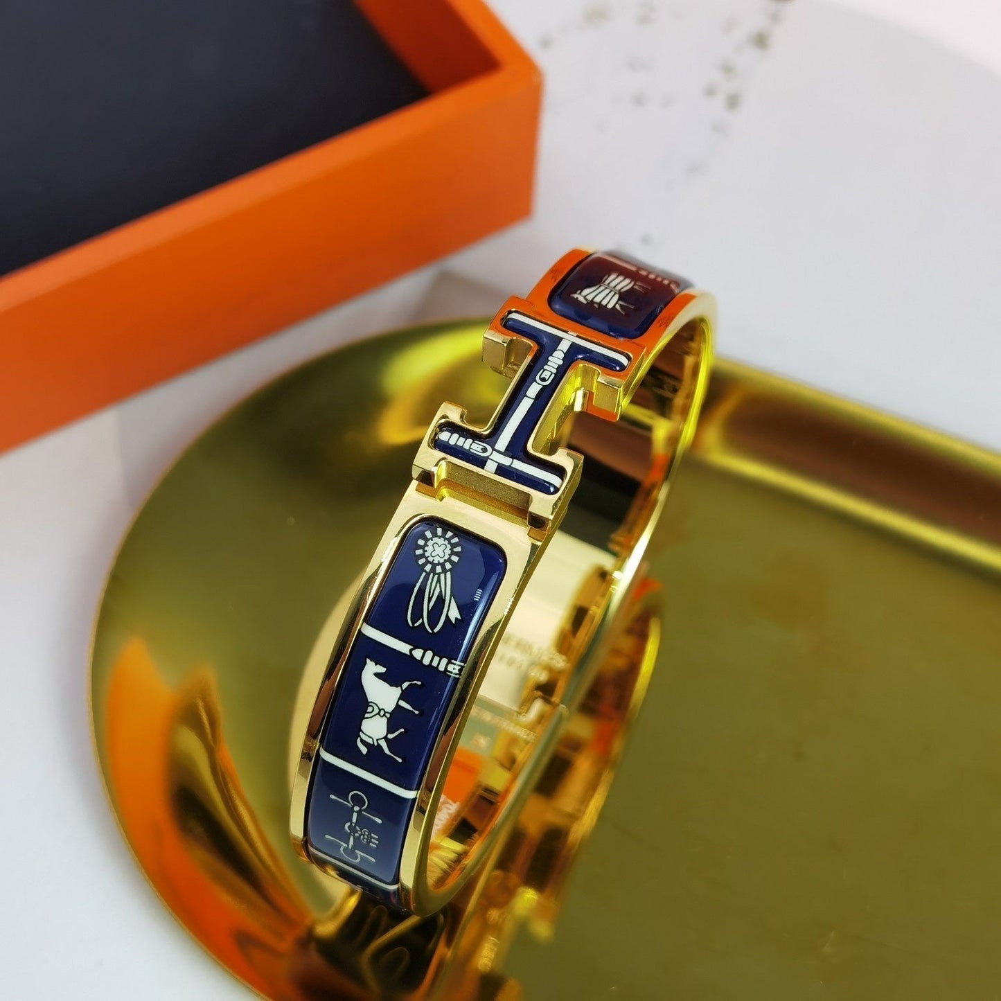 HERMES H COUVERTURES DARK BLUE BRACELET