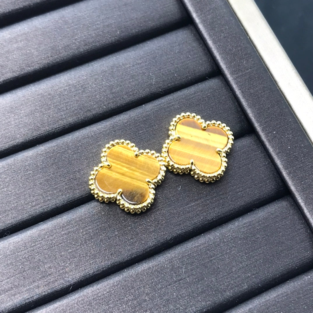 VCA CLOVER MEDIUM 1 MOTIFS TIGER EYE EARRINGS