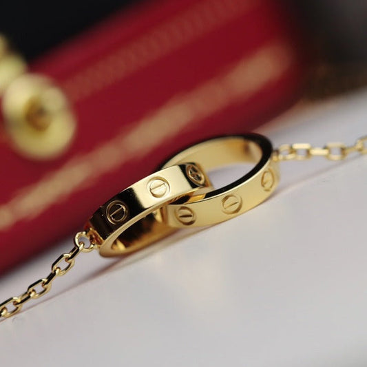 CARTIER LOVE NECKLACE DOUBLE RING GOLD