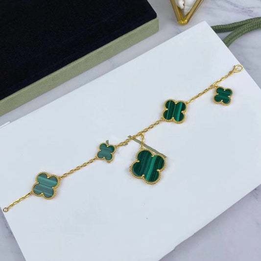 VCA MAGIC CLOVER MALACHITE GOLD BRACELET 5 MOTIFS