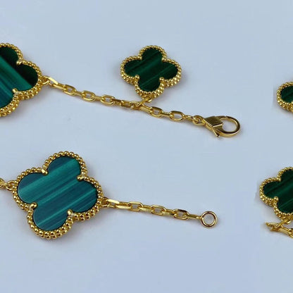 VCA MAGIC CLOVER MALACHITE GOLD BRACELET 5 MOTIFS
