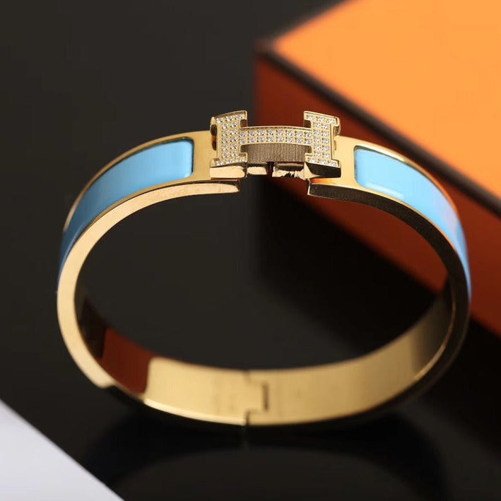 HERMES H CLOUD BLUE BRACELET GOLD DIAMOND