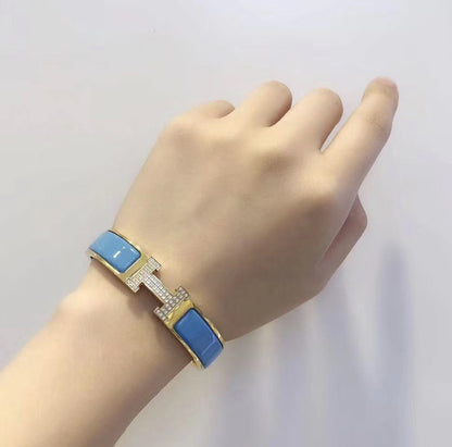 HERMES H CLOUD BLUE BRACELET GOLD DIAMOND