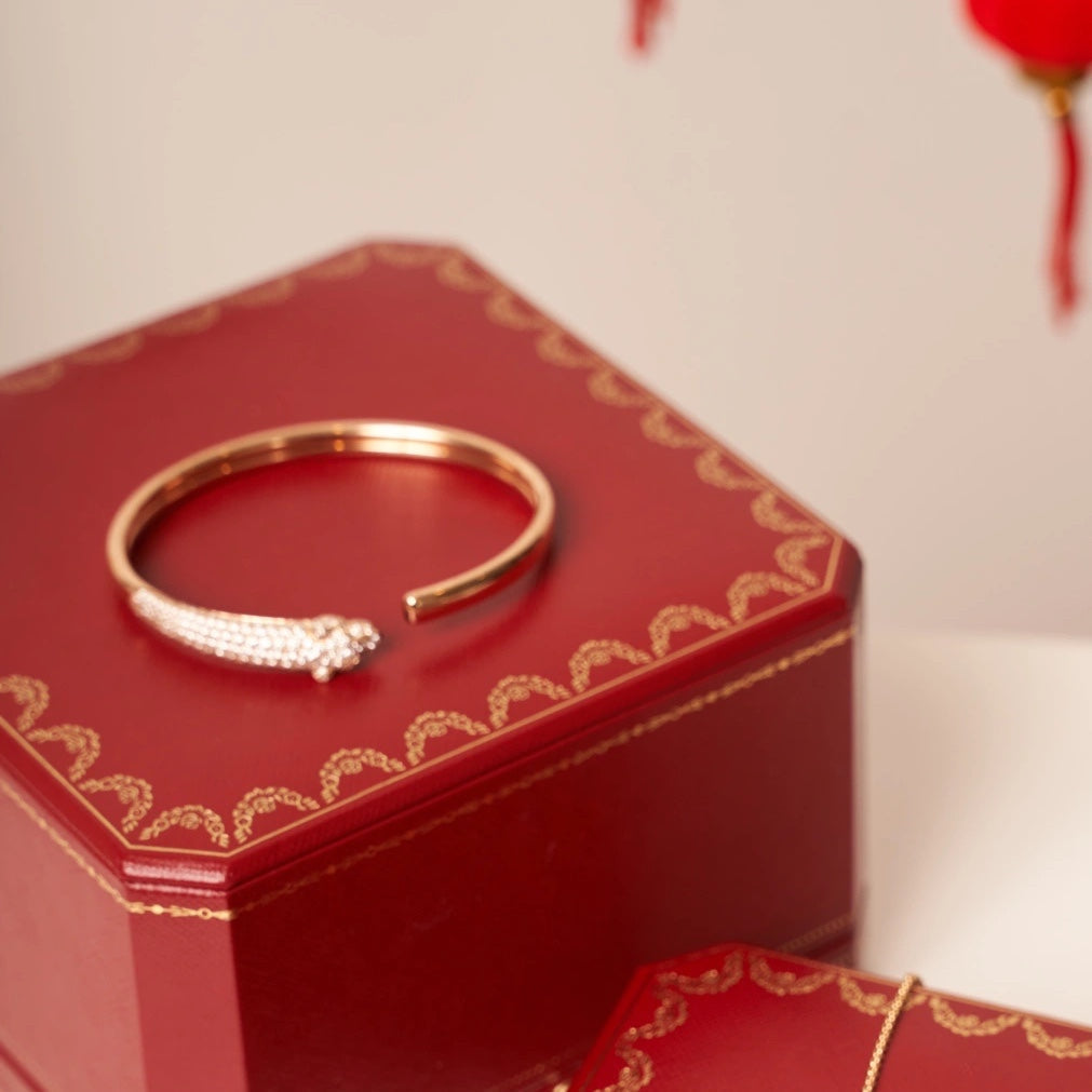 CARTIER PANTHERE ROSE GOLD DIAMOND OPEN BRACELET