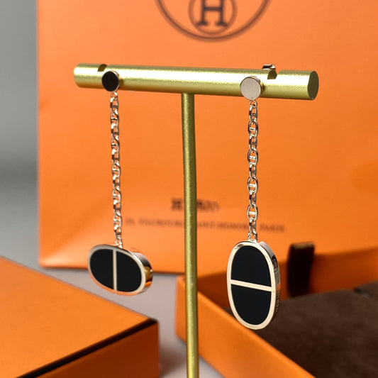 HERMES CHAINE VERSO BLACK CERAMIC EARRINGS