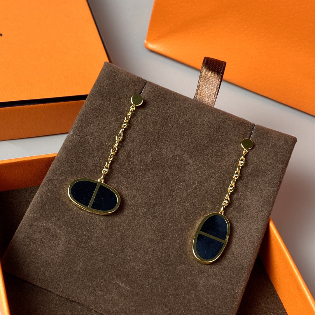 HERMES CHAINE VERSO BLACK CERAMIC EARRINGS