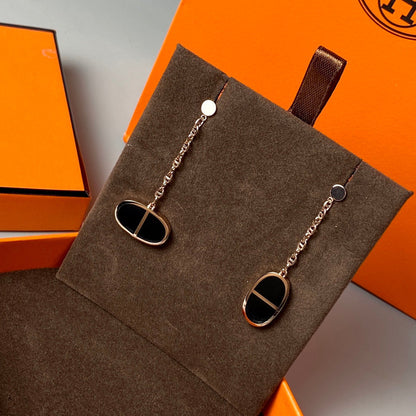 HERMES CHAINE VERSO BLACK CERAMIC EARRINGS