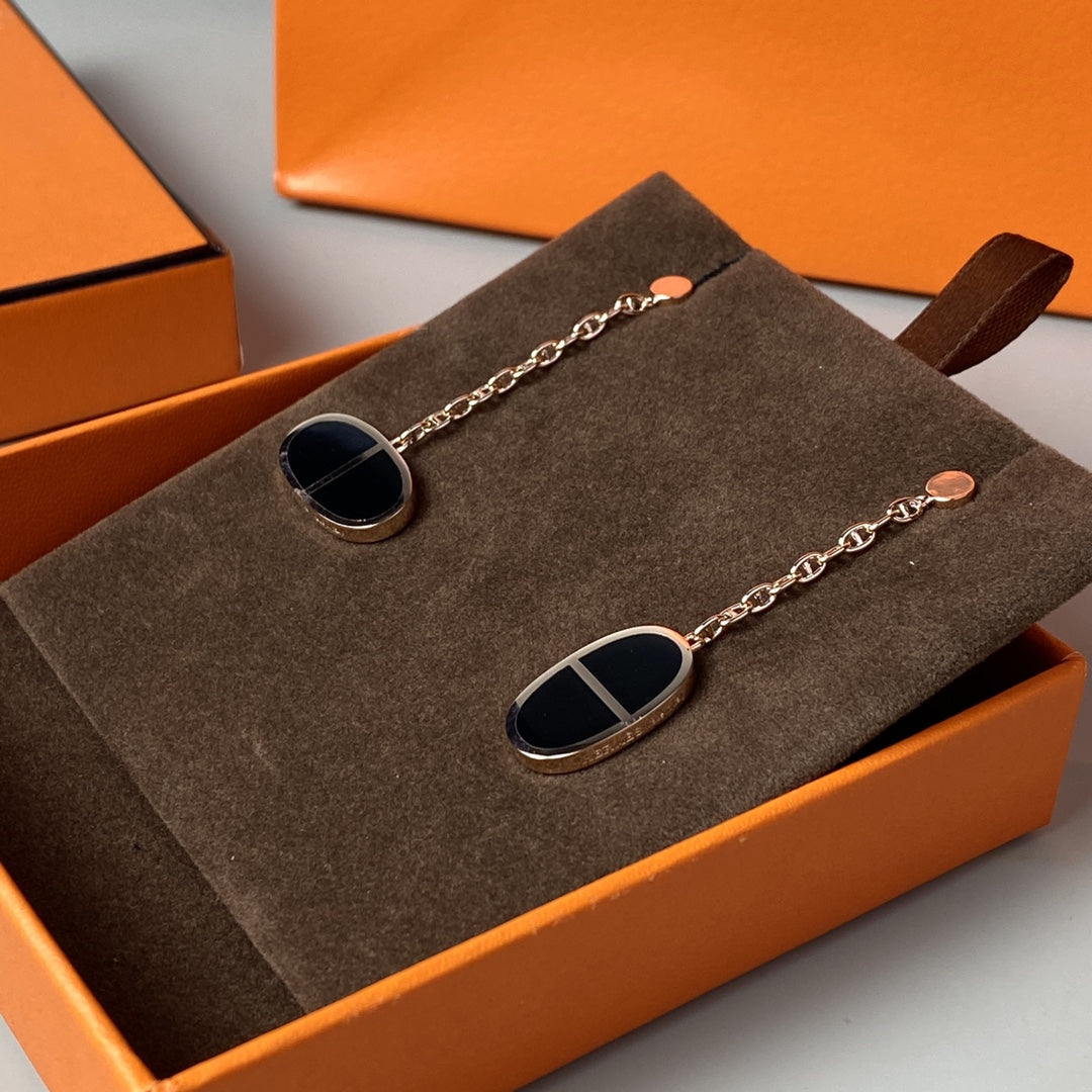 HERMES CHAINE VERSO BLACK CERAMIC EARRINGS