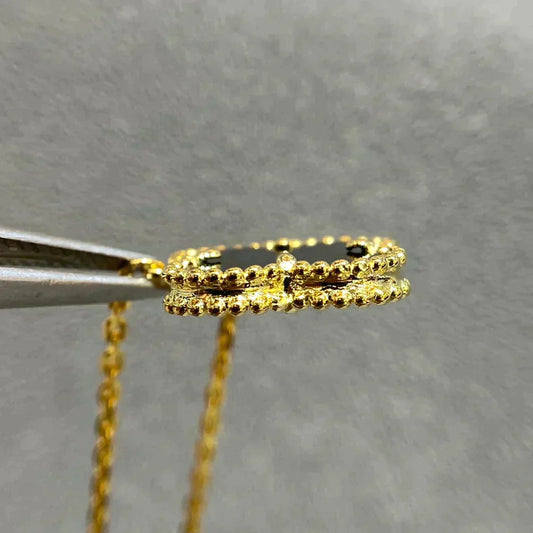 VCA CLOVER 15MM BLACK ONYX SINGLE FLOWER NECKLACE