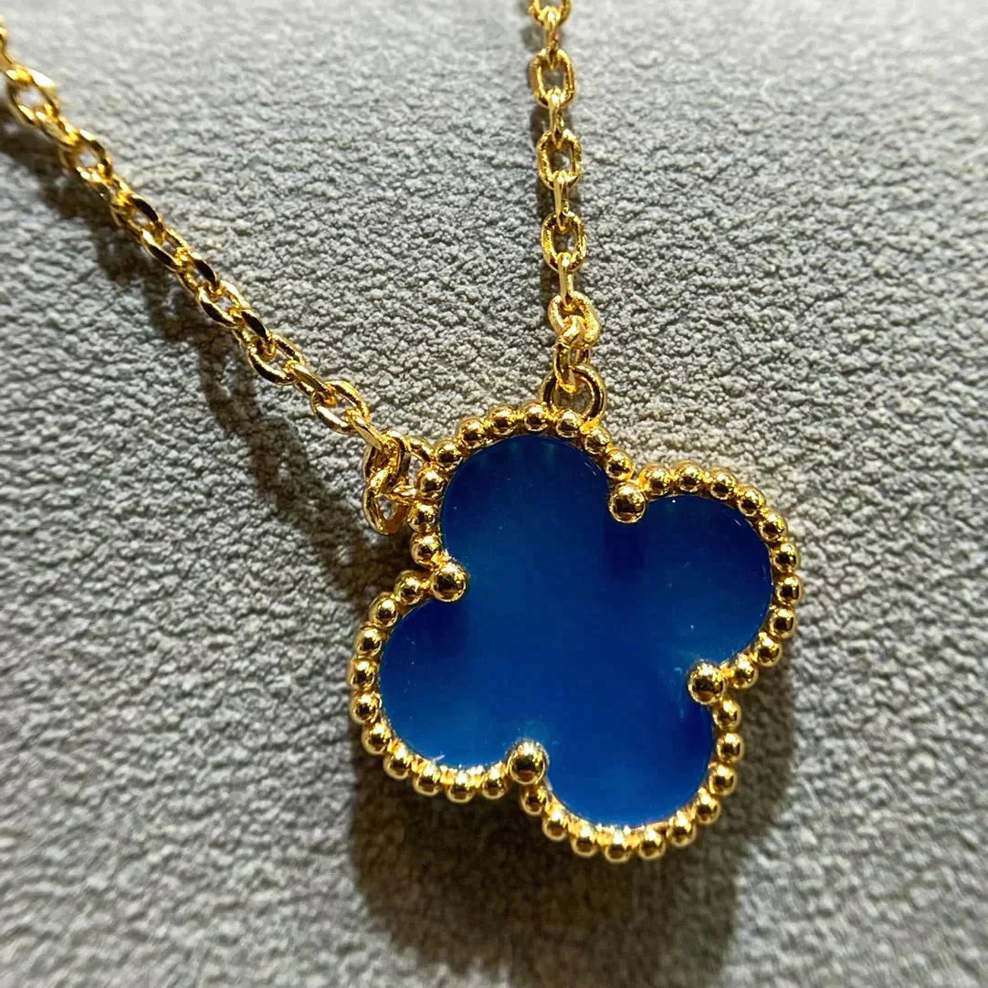 VCA CLOVER 15MM BLUE AGATE NECKLACE