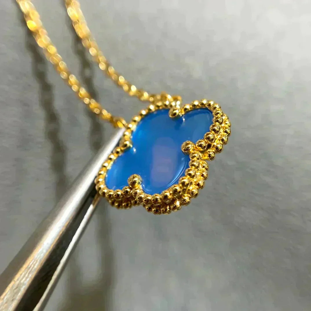 VCA CLOVER 15MM BLUE AGATE NECKLACE