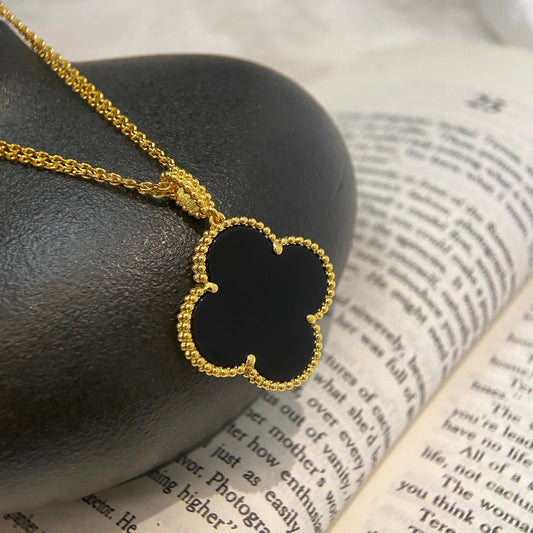 VCA CLOVER 25MM NECKLACE GOLD ONYX