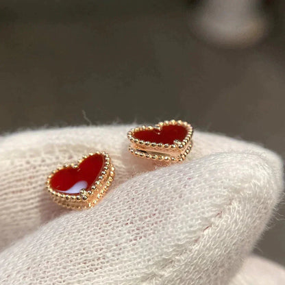 VCA HEART CARNELIAN STUD EARRINGS