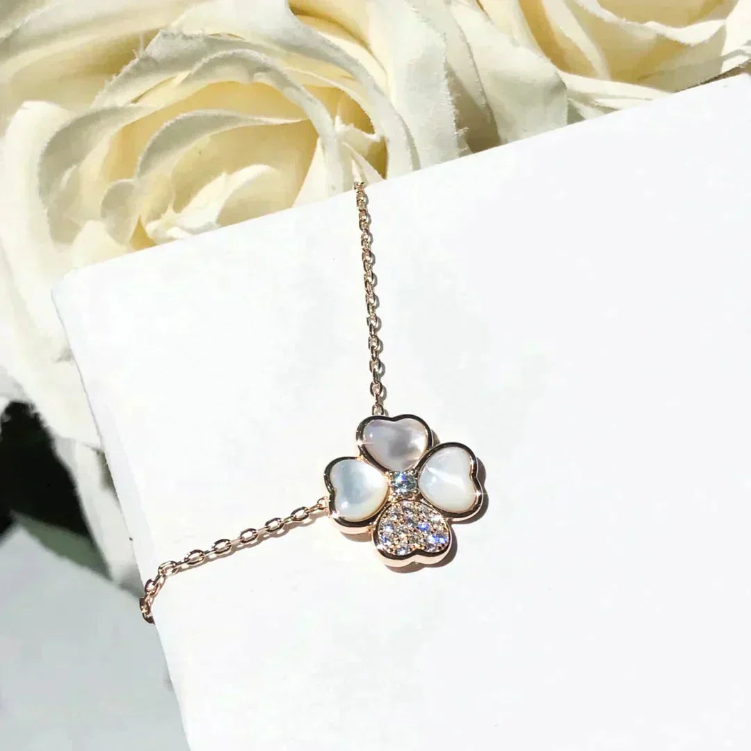 VCA CLOVER MOP DIAMOND ROSE GOLD NECKLACE