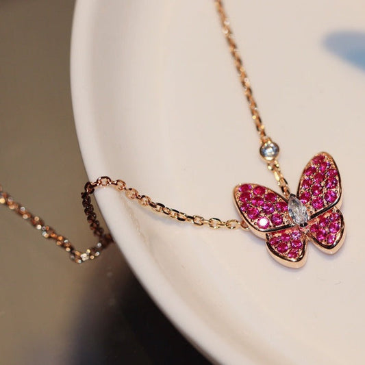 VCA BUTTERFLY RED DIAMOND ROSE GOLD NECKLACE