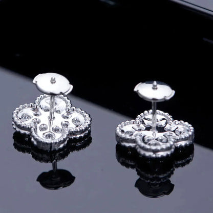 VCA CLOVER 1 MOTIFS DIAMOND STUD EARRINGS SILVER