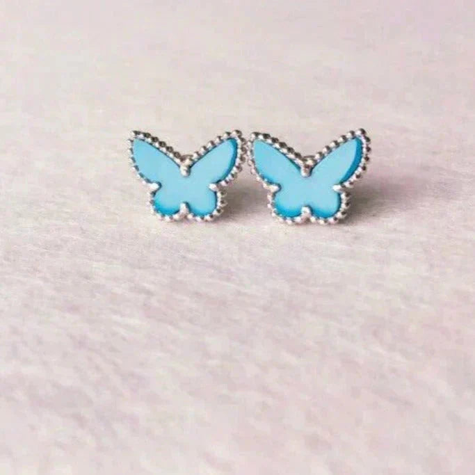VCA BUTTERFLY TURQUOISE EARRINGS SILVER