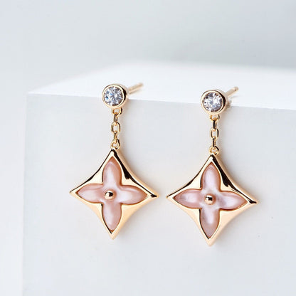 LOUIS VUITTON DOUBLE STAR PINK GOLD MOP DROP EARRINGS