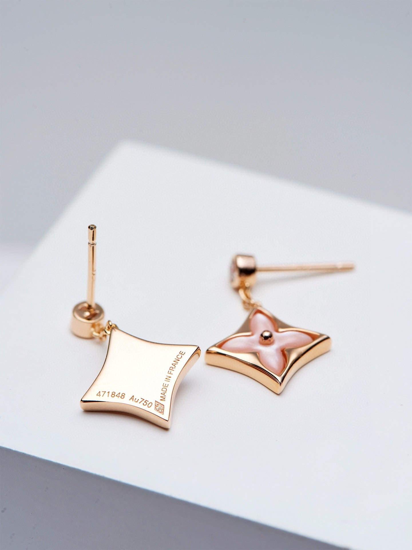 LOUIS VUITTON DOUBLE STAR PINK GOLD MOP DROP EARRINGS