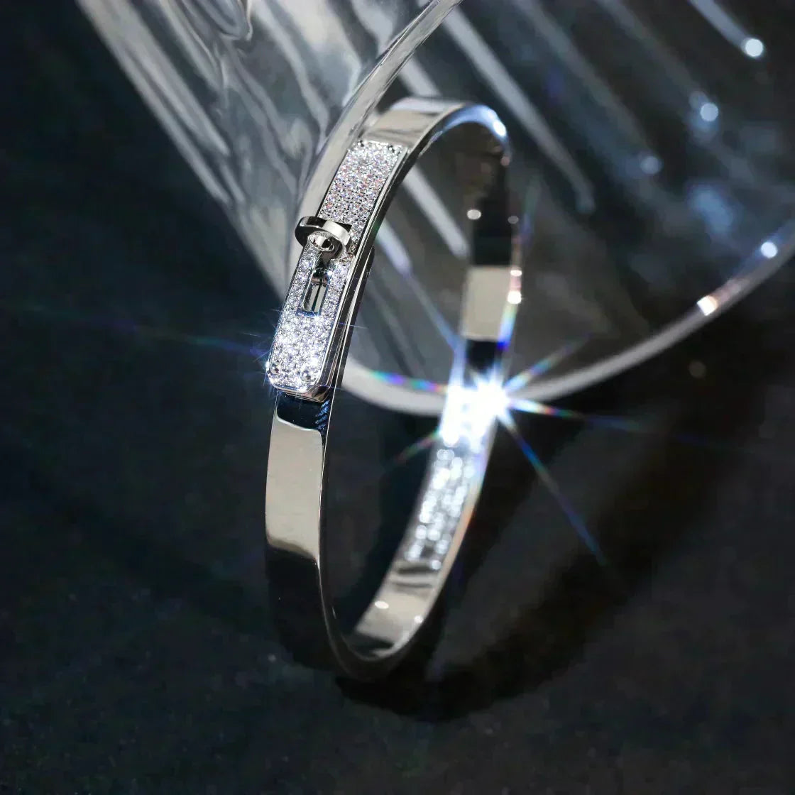 HERMES KELLY SILVER DIAMOND BRACELET