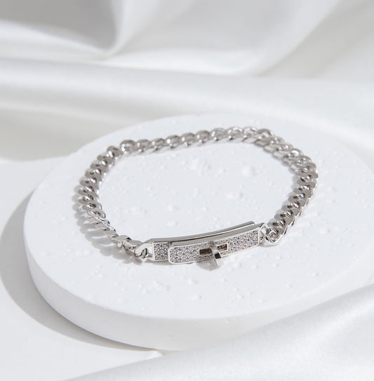 HERMES KELLY CHAIN SILVER DIAMOND BRACELET