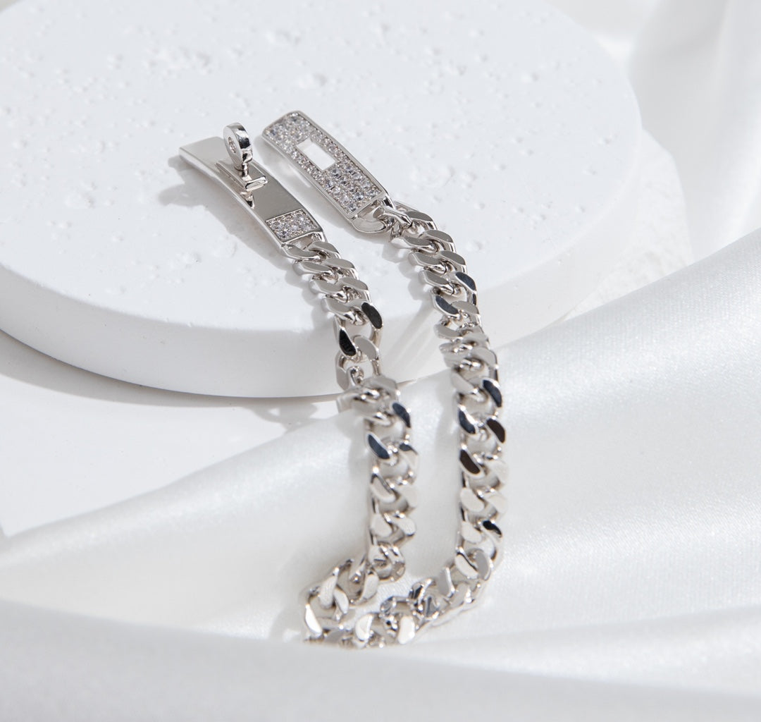 HERMES KELLY CHAIN SILVER DIAMOND BRACELET