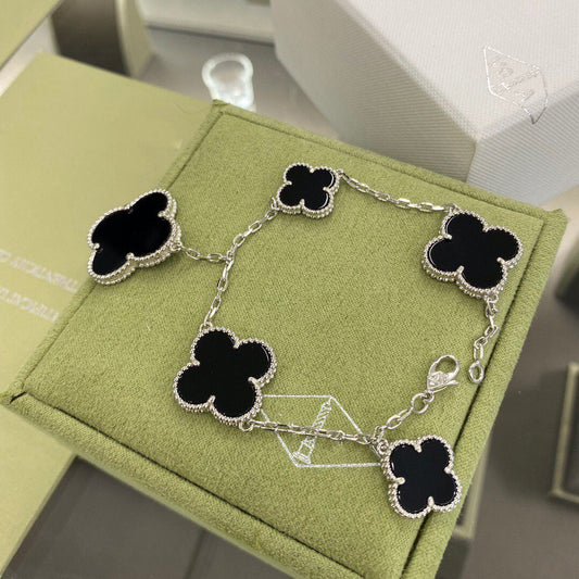 VCA CLOVER 5 MOTIFS SIVLER ONYX BRACELET