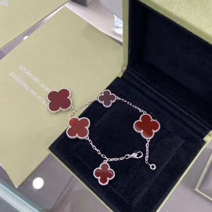 VCA CLOVER 5 MOTIFS SIVLER CARNELIAN BRACELET