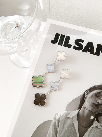 VCA CLOVER 3 MOTIFS CHALCEDONY DARK MOP SILVER EARRINGS