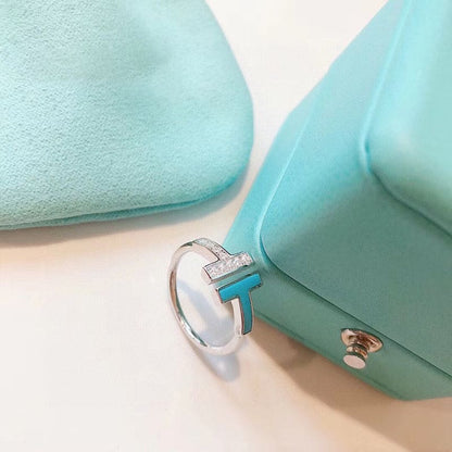 18K Tiffany Diamond & Turquoise Wire Ring