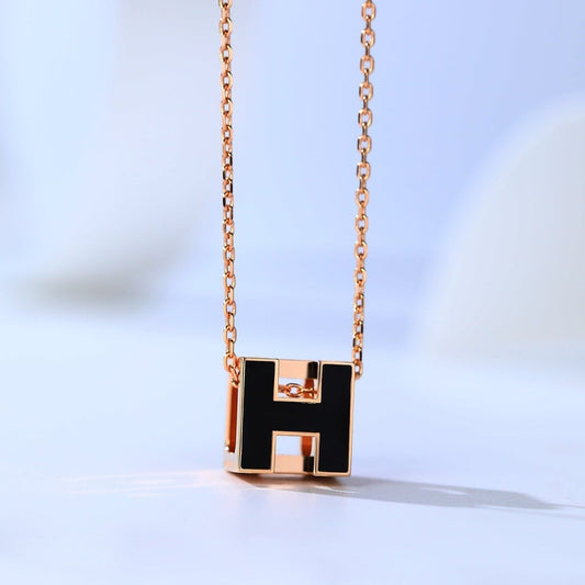 HERMES H CAGE PINK GOLD NECKLACE
